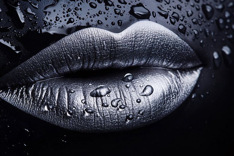 Silver lips with water drops by Art & Soul Creations