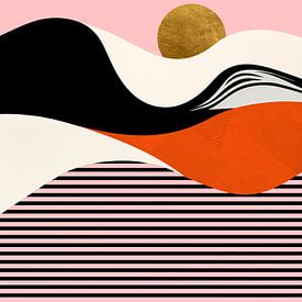 Mid-Century Modern Abstract.  Bauhaus-Stil mit Gold-Akzent. von STUDIO ARTSY