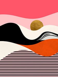 Mid-Centurt Modern Abstract.  Bauhaus stijl met Goud Accent.