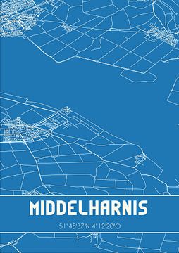 Blauwdruk | Landkaart | Middelharnis (Zuid-Holland) van Rezona