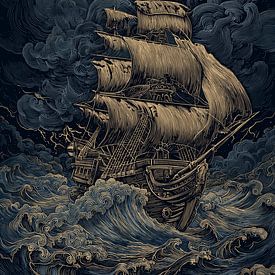 Illustration dramatique d'un voilier dans la tempête sur Pixelbull Design