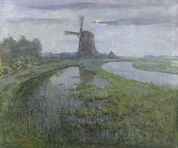 Mühle an der Gein bei Mondschein, Piet Mondrian von Meesterlijcke Meesters