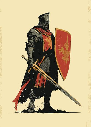 Mittelalterlicher Ritter mit Schwert und Schild