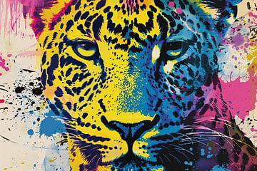 Kleurrijke popart schilderij van een luipaard van De Muurdecoratie