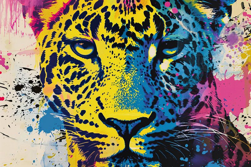 Buntes Pop-Art-Gemälde eines Leoparden von Art & Soul Creations
