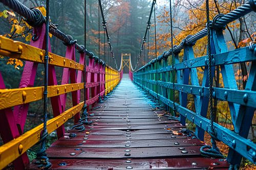 Pont impressionniste dans un paysage forestier