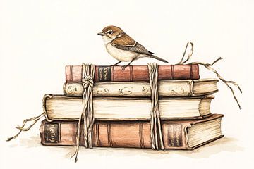 Vintage vogel en boeken kunst van Art & Soul Creations
