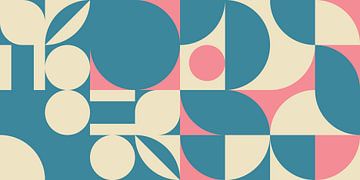 Retro geometrie in blauw, roze en wit van Dina Dankers