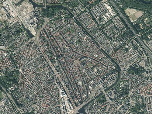 Luchtfoto van het centrum van Delft