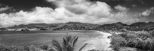 Het eiland Grenada in het Caribisch gebied in zwart en wit.
