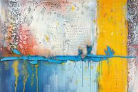 Abstract schilderij met een mix van blauw en geel