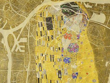 Karte von Dordrecht dem Kuss von Gustav Klimt von Map Art Studio