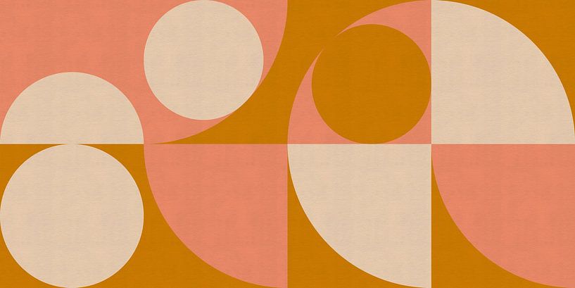 Coral and Ochre Retro Circles on Cream Paper by Dina Dankers
