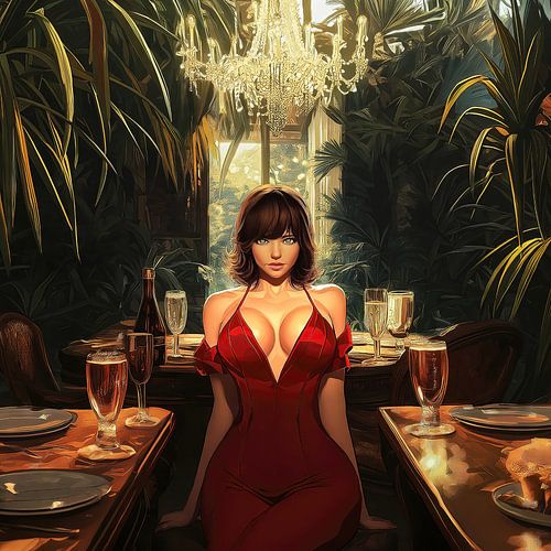 Elegant woman in a red dress
