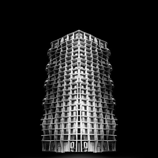 Black-and-white photo of modern architecture: Q Residences in Amsterdam by Phillipson Photography