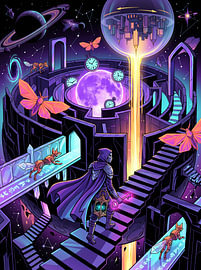 Cosmic Labyrinth Traveler Inverted City Orb Graphic Illustration by The Deeper Way