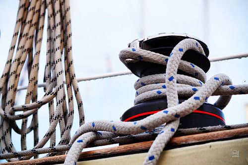A sailing yacht close up of a winch on a sailing yacht.