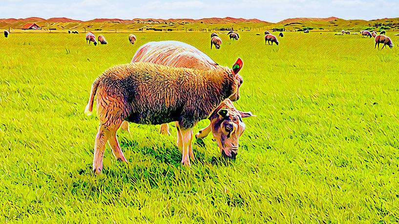Twee Texelse schapen van Digital Art Nederland