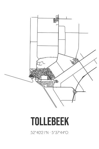 Tollebeek (Flevoland) | Map | Black and White by Prints of Place