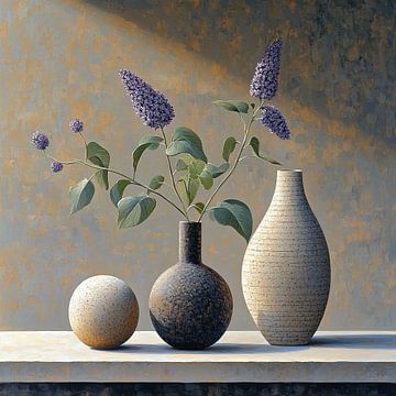 Modern Stilleven Bloemen | Echoes of Porcelain Solitude van Kunst Kriebels