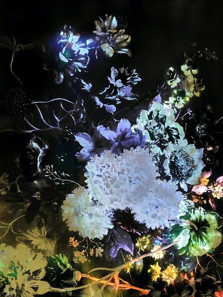 Retro flowers night by Mad Dog Art