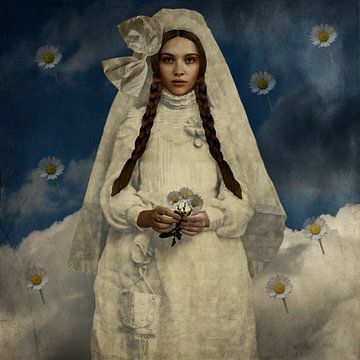 Vintage Beauty White Clouds Daisies