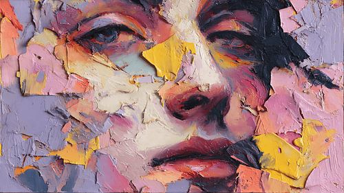 Portrait abstrait d'un visage fragmenté dans un style acrylique texturé