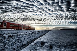 Arriva trein onderweg van Bad Nieuweschans naar Groningen