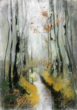 Berkenbomen in de herfst bij de beek, KARL HAGEMEISTER, rond 1908-1913 van Atelier Liesjes