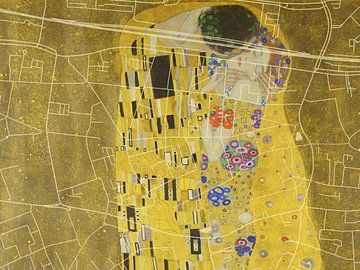 Carte de Tilburg Centrum avec le Baiser de Gustav Klimt sur Map Art Studio