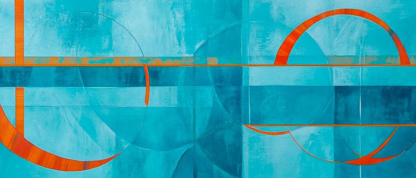 Abstrakte Harmonie in Blau und Orange von Poster Art Shop