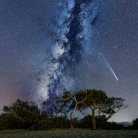 Melkweg en komeet in woestijn, milky way and comet in desert 3 van Corrine Ponsen