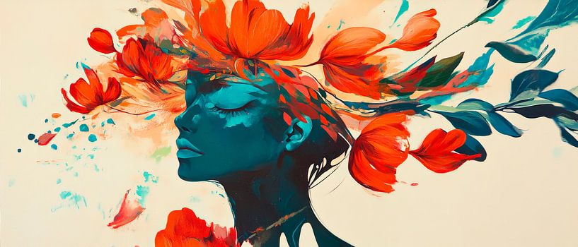 Floral wreath over stylised female face by Poster Art Shop