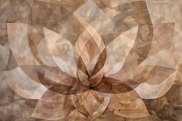 Sepia Lotus Bloesem Abstracte Kunstwerk van De Muurdecoratie