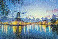 Gemälde Haarlem Spaarne mit Molen de Adriaan im Stil Van Goghs von Slimme Kunst.nl Miniaturansicht