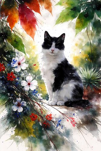 Kat tussen de bloemen