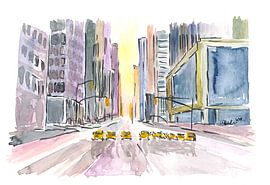 Street Canyon in Manhattan NYC met taxi's van Markus Bleichner