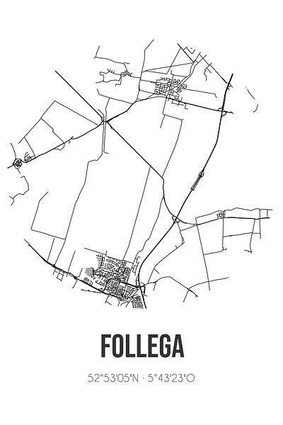 Follega (Fryslan) | Landkaart | Zwart-wit van Stad & Wand