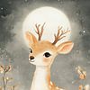 Cerf au clair de lune et silhouette automnale sur Eva Lee