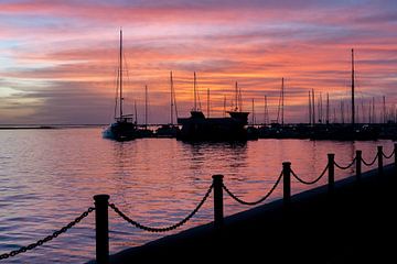 Evening Red Harbor View - Peaceful Marina in Twilight - Harbour - boats by Femke Ketelaar