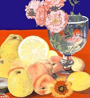 Stilleven met fruit en rozen