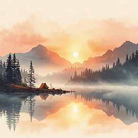 Zonsondergang bij het Ranukumbolo-meer van BloomsArt