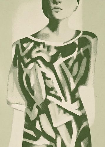 modern art abstract green woman frida