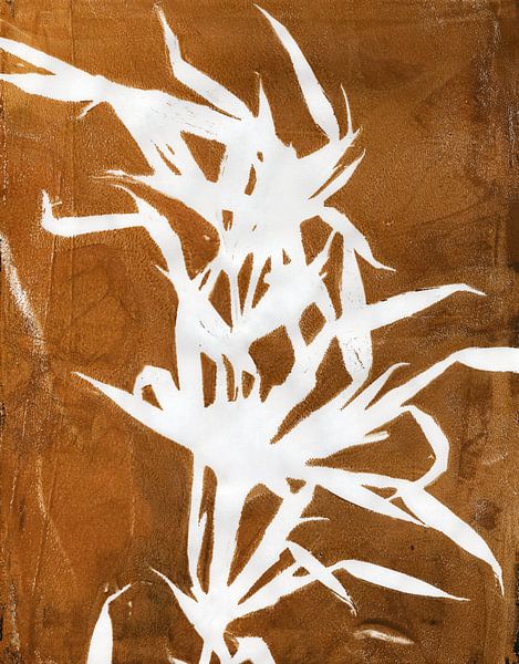 Bambou blanc sur brun rouillé. Illustration botanique dans un style vintage. Monotype. par Dina Dankers