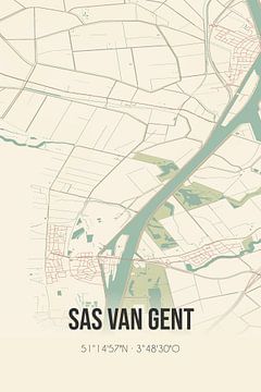 Vieille carte de Sas van Gent (Zélande) sur Rezona