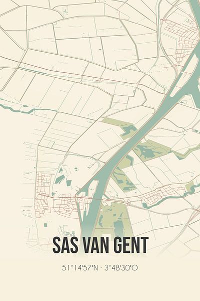Vintage map of Sas van Gent (Zeeland) by Prints of Place