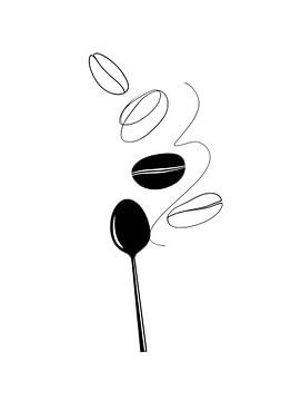 Dancing coffee beans on spoon - Line Art