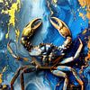 Crabe royal - crabe dans les tons bleus foncés et or chatoyant devant une plaque de marbre stylisée - d'une série de crustacés sur AidasignArt