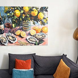 Photo de nos clients: Agrumes et mer sur une table rose par BS, sur toile