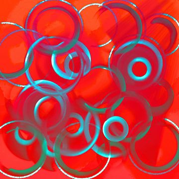 Cirkels op rood van Abstrakt Art